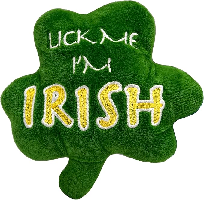 Huxley & Kent Funny Dog Toy w/Squeaker – St. Patrick's Day Power Plush Squeaky Dog Toys for Small, Medium & Large Dogs – Soft Stuffed Animal for Indoor Play & Fetch - Lick Me Shamrock, One Size
