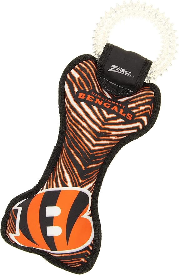 Zubaz NFL Team Logos and Colors Ring Tug Toy with Squeaker for Dogs, Cincinnati Bengals