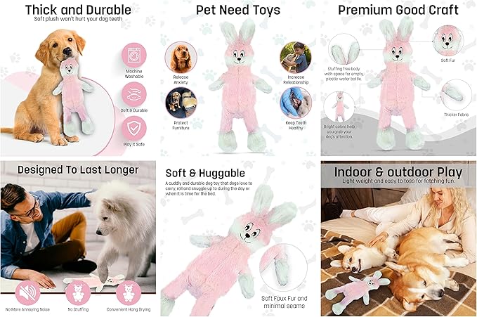 FGA MARKETPLACE Monkey-Pink Rabbit Flat NO Stuffing NO Squeak Plush Dog Toy, Funny Style Will Entertain Your Pet for Hours, Recommended for Small and Medium Dog 21 INCH Long