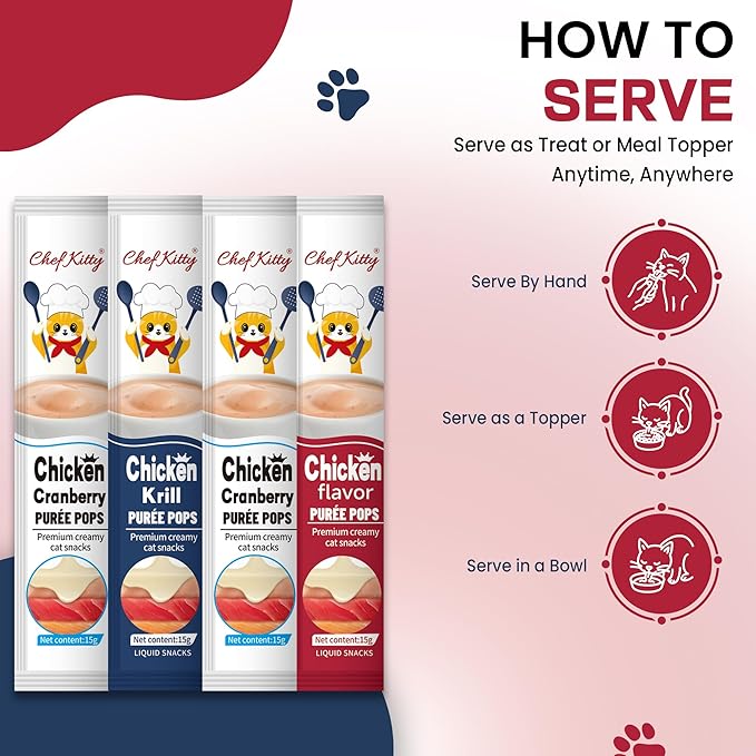 Purée Pops + Yellow Feeding Spoon, Grain-Free, Lickable, Squeezable Creamy Cat Treat/Topper, 20 Tubes, Chicken Mix Variety
