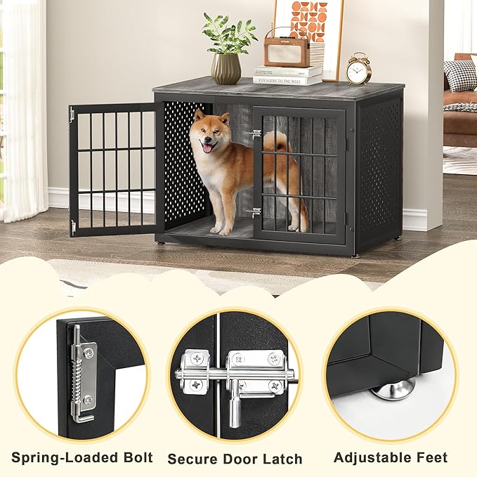 rehomerance 38" Heavy Duty Dog Crate Furniture for Large and Medium Dogs,Wooden Metal Kennel for High Anxiety Dogs, Chew Proof Cage Indoor, Decorative Kennel End Table