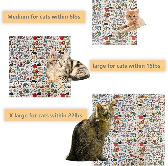 Cat Grooming Wrap - Multifunctional Anti-Bite & Scratch Blanket for Nail Trimming, Medicine, and Injection, Self-Sticking Wrap for Calm & Safe Pet Care (Cute Prints, M-21.7inch Within 6lbs)