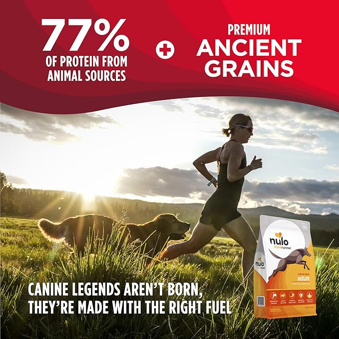 Nulo Frontrunner Dry Dog Food - Adult High-Protein Chicken, Oats & Turkey Recipe, Natural Kibble with Ancient Grains, Probiotics, Taurine, Omega 3 for Small, Medium and Large Breeds, 25lb Bag