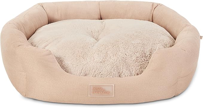 Town & Country Everyday CuddleTown Faux Linen Comfy Cozy Cuddler Pet Bed, Supportive & Calming, Non-Slip Bottom, Machine Washable Cover, Warm Taupe, XS 20"x14"x6"