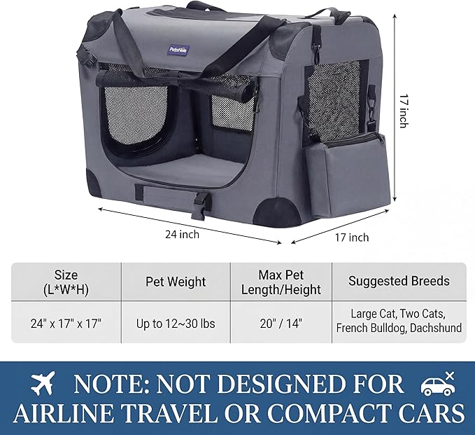 Petprsco Portable Collapsible Dog Crate, Travel Dog Crate 24x17x17 with Soft Warm Blanket and Foldable Bowl for Large Cats & Small Dogs Indoor and Outdoor