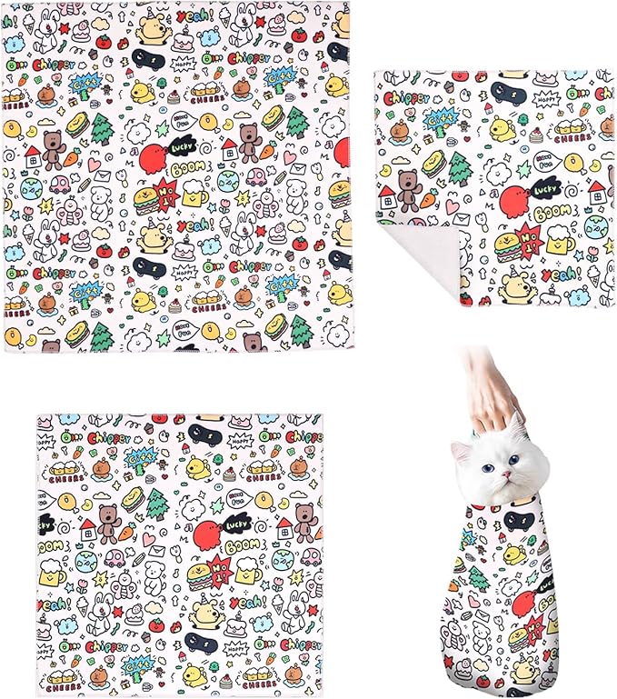 3 Pcs Cat Grooming Wrap, Self Adhesive Cat Wrap for Cutting Nails (21in-13in)