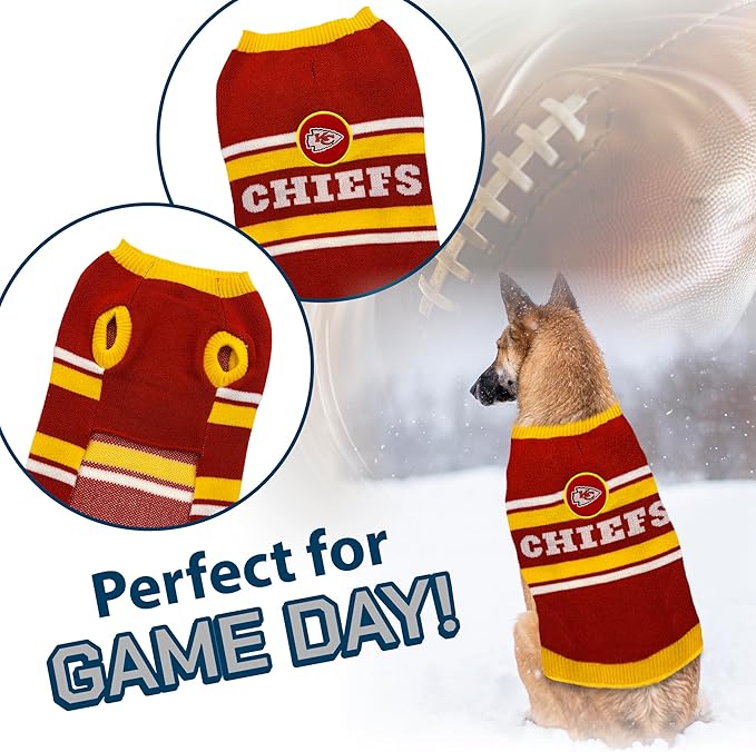 Pets First NFL Kansas City Chiefs Dog Sweater, Size Extra Large. Warm and Cozy Knit Pet Sweater with NFL Team Logo, Best Puppy Sweater for Large and Small Dogs, Team Color (KCC-4179-XL)