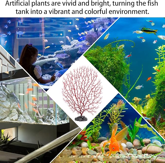 POPETPOP Aquarium Decor Simulated Sea Fan Coral Branches Medium Size 9.05X7.87X1.81In Artificial Fish Tank Plants 2 Pieces Natural Shelter for Aquatic Pets