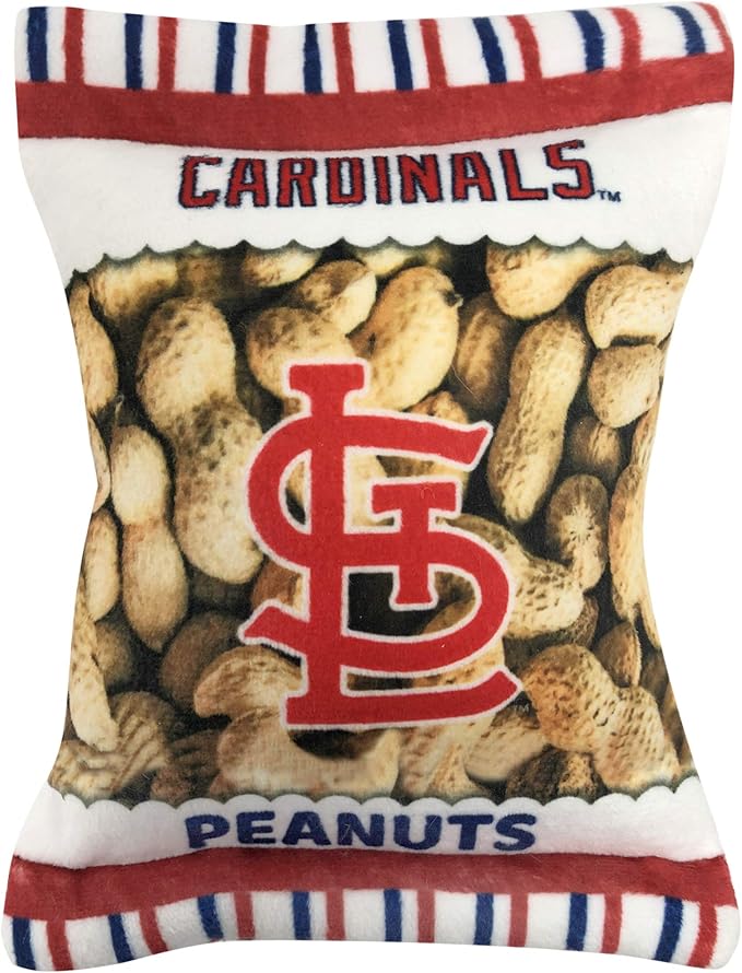 MLB St. Louis Cardinals Plush Peanuts Snack Toy for Dogs & Cats with Embroidered Team Name & Logo with Inner Squeaker