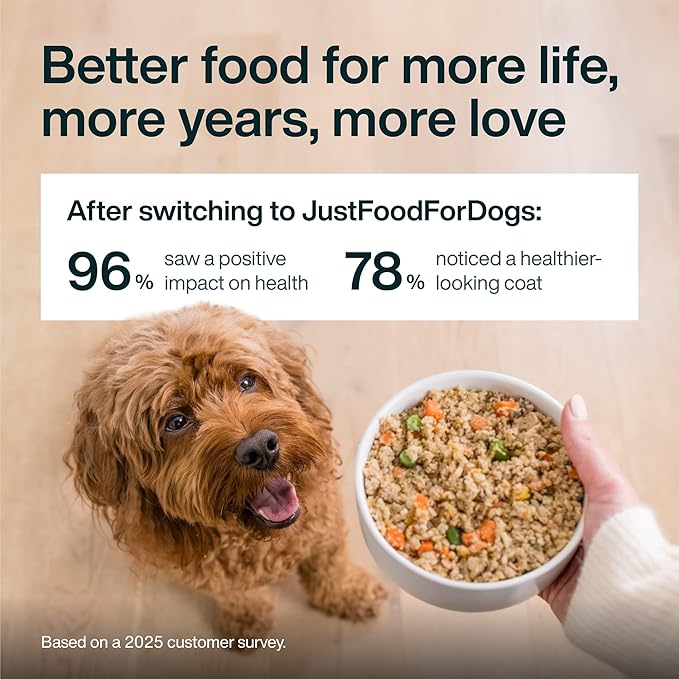 JustFoodForDogs Frozen Fresh Dog Food Toppers and Meals, Human Grade, Balanced Fresh Pet Meal or Topper, No Preservatives, Limited Ingredient Recipe, Fish & Sweet Potato 18 oz - 7 Pack