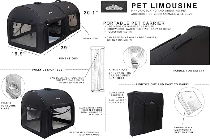 Soft Dog Cat Crate The Portable 2-in-1 Double Travel Kennel Tube Carrier for All Pets Car Seat Ready