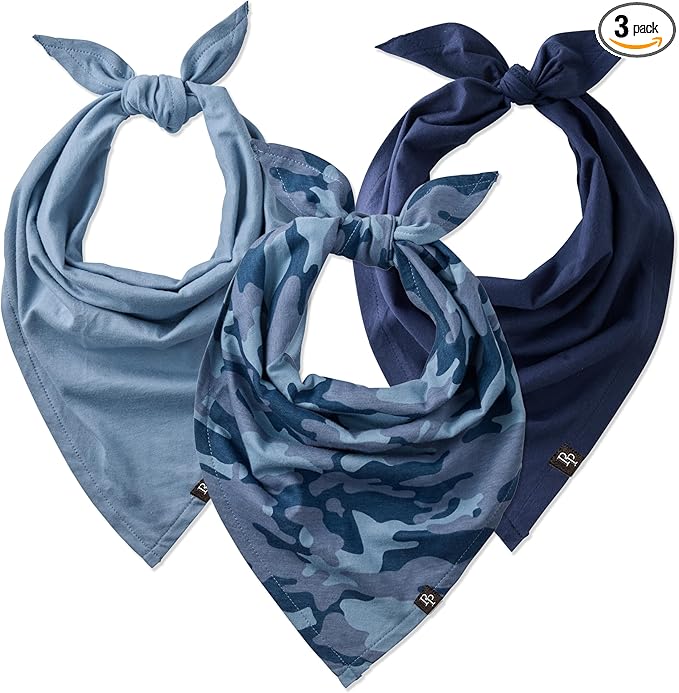 Pet Passion Bandit - THE PET Bandana 100% Organic Cotton Pet Bandanas Clothes for Small, Medium, Large Dogs, 3-Pack Navy Camo, X-Small/Small