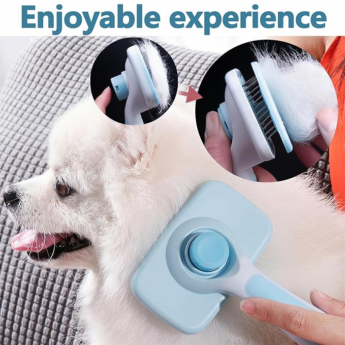 Self-Cleaning Cat Shedding Grooming Brush for Small Dog Pet Short Hair Remover Set Reusable Lint Removal Tool Carpet Scraper for Clothes Couch Bedding Furniture Car Blue
