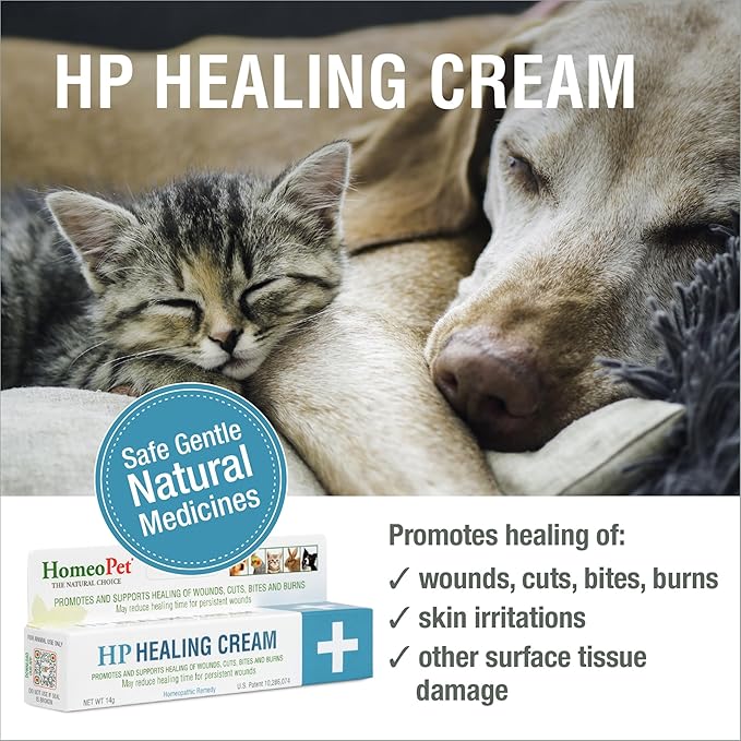 HomeoPet HP Healing Cream, Safe and Natural Skin-Healing Ointment for Cats and Dogs, 14 Grams