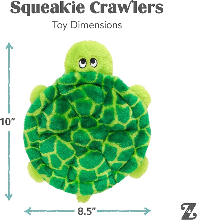 ZippyPaws Squeakie Crawler- No Stuffing Dog Toy to Keep Them Busy, For Small, Medium, & Large Dogs, Squeaky Pet Toy for Boredom, Unstuffed Chew Toy, Soft Plush Puppy Products, SlowPoke the Turtle- 10"