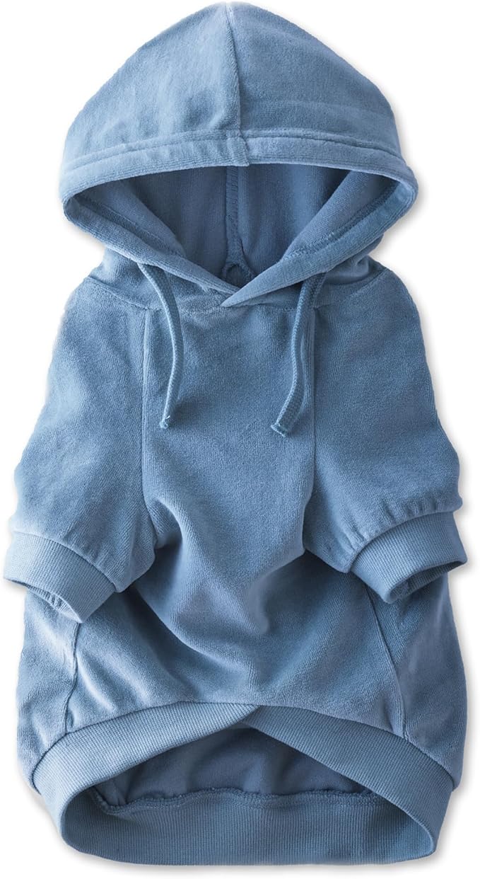 Pet Passion Cooper II Organic Cotton Velour Dog Hoodie Pet Coat for Small, Medium and Large Dogs, Faded Denim, Small (10-25 lbs)