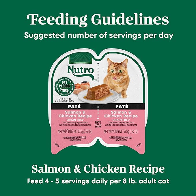 Nutro Perfect Portions Wet Cat Food Pate Salmon & Chicken Recipe, Grain Free Wet Cat Food, 2.64 oz. Twin-Pack Trays (24 Count, Pack of 1)