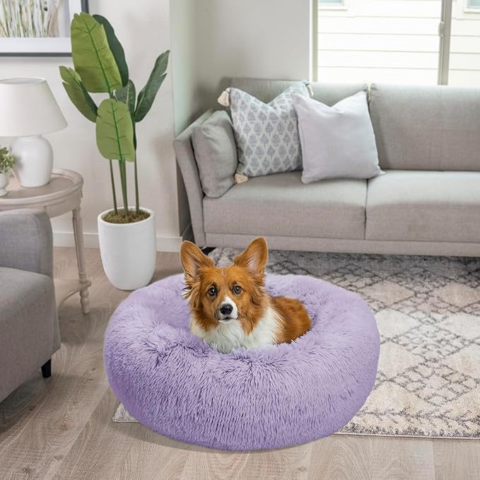 Best Friends by Sheri The Original Calming Donut Dog Bed for Medium Dogs up to 45 lbs, Shag Faux Fur, Lavender, 30" x 30"