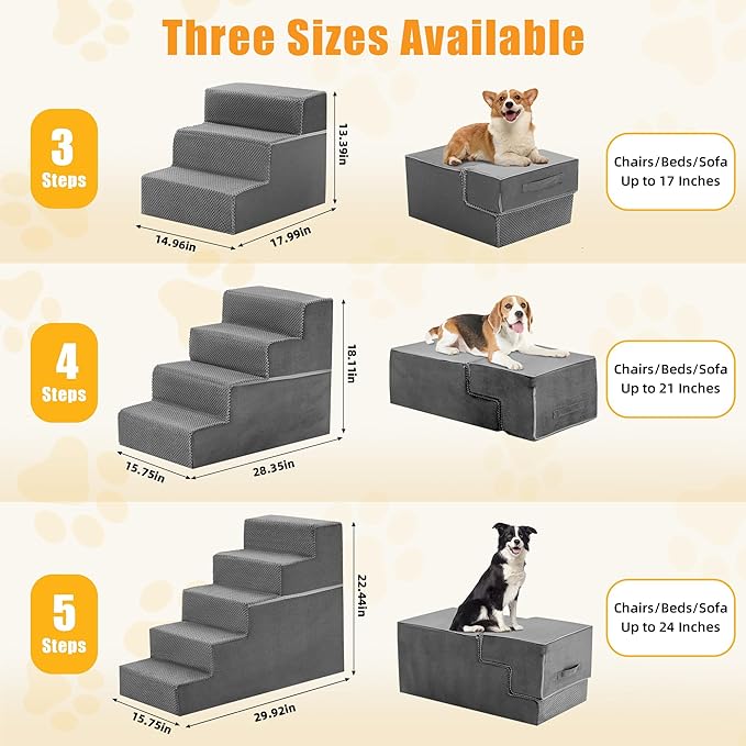 NEWBULIG 5-Step Dog Stairs, 22.5" H Dog Steps for High Bed, Non-Slip Sturdy Pet Steps for Small Dogs and Cats, Pet Ramp for Sofa and Chair Indoor(Grey)