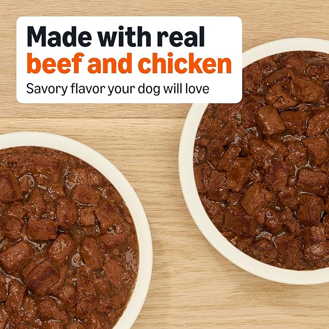 Amazon Basics Wet Dog Food Cuts in Gravy Variety Pack, Ribeye Flavor and New York Strip Flavor, Made with Real Chicken and Beef, 13.2 Oz, (6 cans of Each Flavor. 12 cans in Total)