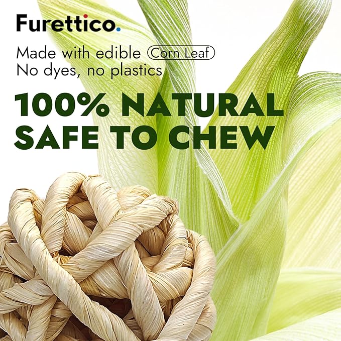 Natural Dog Chew Toy, 1pcs Woven Grass Chew Ball for Dogs, Dental Teething Toy & Interactive Fetch Toys, Outdoor Rattan Digestible Chew Ball for Boredom Relief - CornLeaf
