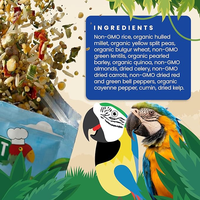Bird Street Bistro Parrot Food - Parakeet & Cockatiel Food - Cooks in 3-15 min w/Natural Grains, Legumes, Non-GMO Fruits, Vegetables & Health-Oriented Spices