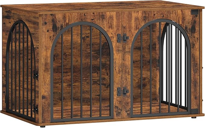 Hzuaneri 39.4" Wooden Dog Crate Furniture, Indoor Dog Kennel Dogs Cage for Small/Medium/Large Dogs, Heavy Duty Dog Crates Decorative Pet House End Side Table TV Stand, Rustic Brown DFC84101B