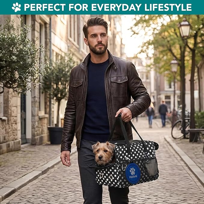 PetAmi Dog Purse Carrier for Small Dogs, Airline Approved Soft Sided Pet Carrier with Pockets, Ventilated Dog Carrying Bag for Puppy Cat, Dog Travel Supplies Bag, Sherpa Bed, Max 12 lbs, Polka Dot