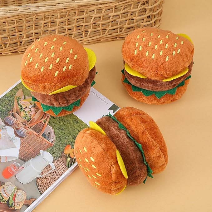 1pc Hamburger Shape Dog Squeaky Toy,Dog Squeak Toy for Pet Dogs Biteable Chewing Squeeze Hamburger Bone Toy Biting Resistant Cat Soft Pet for Dogs