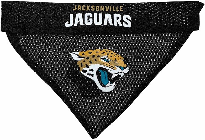 NFL DOG BANDANA - JACKSONVILLE JAGUARS REVERSIBLE PET BANDANA. 2 Sided Sports Bandana with a PREMIUM Embroidery TEAM LOGO, Large/X-Large. - 2 Sizes & 32 NFL Teams available