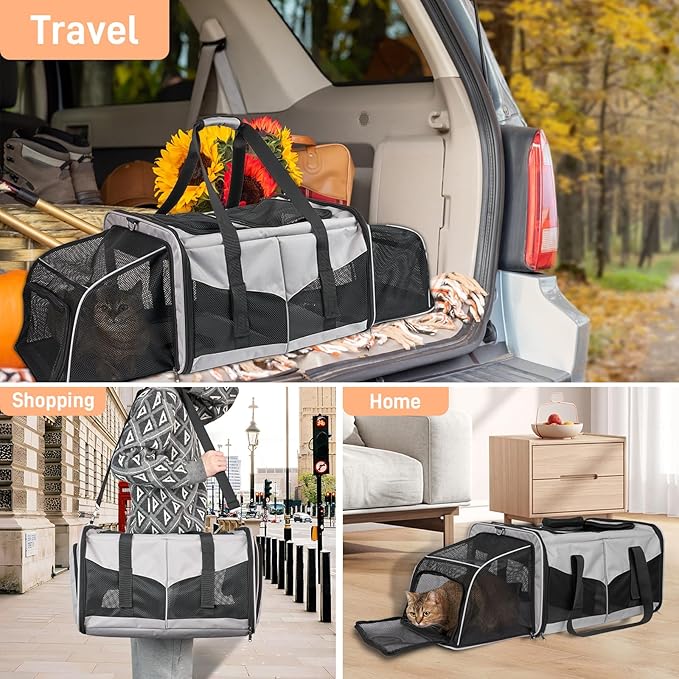 A.FATI Cat Carrier for 2 Cats, Pet Carrier for Multi-Cat Families & Small Dog, Expandable Double Soft Sided Carrier with 2 Litter Boxes, Pet Travel Carrier for Travel, Vet Visits & Home Use