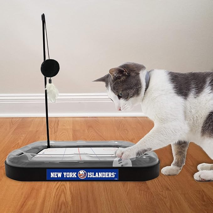 Pets First 5-in-1 NHL New York Islanders Hockey Field Cat Scratcher Toy with Interactive Cat Ball Bell
