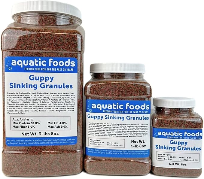 Guppy Micro Sinking Granules, Color Enhancing and Spirulina Mix for Guppies, Tetras, All Live Bearers, Baby Cichlids...WL 3-lbs 8oz Lg Jar