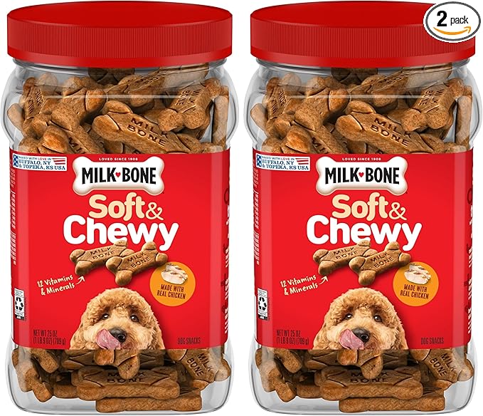 Milk-Bone Soft & Chewy Dog Treats, Made with Real Chicken, 25 Ounce Canister (Pack of 2)