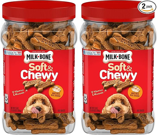 Milk-Bone Soft & Chewy Dog Treats, Made with Real Chicken, 25 Ounce Canister (Pack of 2)