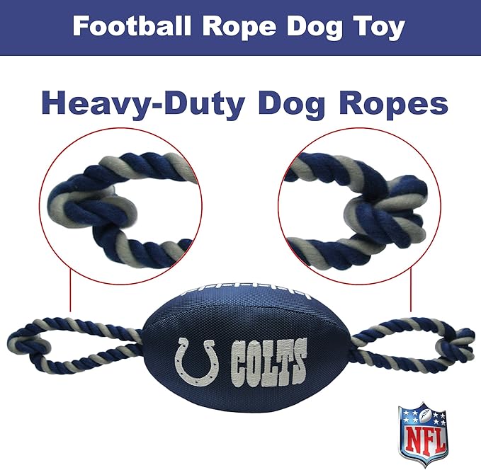 Pets First NFL Indianapolis Colts Football Dog Toy, Tough Quality Nylon Materials, Strong Pull Ropes, Inner Squeaker, NFL Team Color