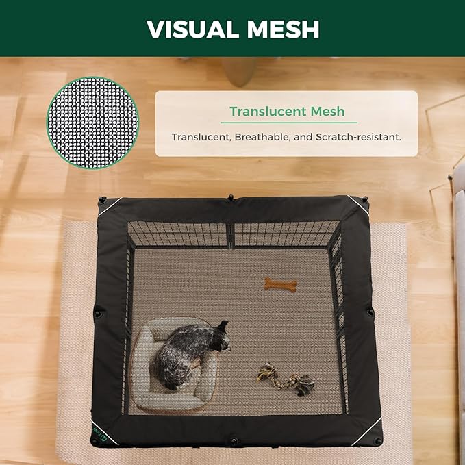 FXW Homeplus Indoor Dog Playpen with Square Mesh Top Cover for Escape Prevention, 40 Inch 8 Panels Heavy Duty Dog Pen for Medium and Large Dogs, Black│Patented
