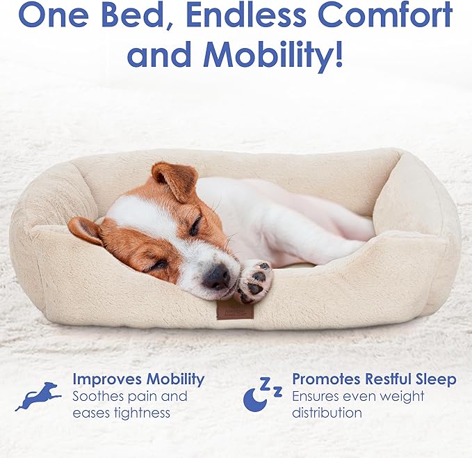 American Kennel Club Cuddler Pet Bed with Low-Profile Entrance – 30" Plush Dog Bed for Medium Breeds Up to 50 lbs, Ultra-Soft Washable Bed with Non-Slip Bottom, Durable High-Loft Filling, Beige