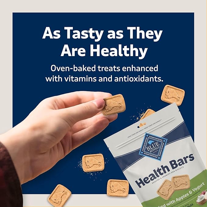 Blue Buffalo Health Bars Crunchy Dog Biscuits, Oven-Baked with Natural Ingredients, Apples & Yogurt, 16-oz Bag