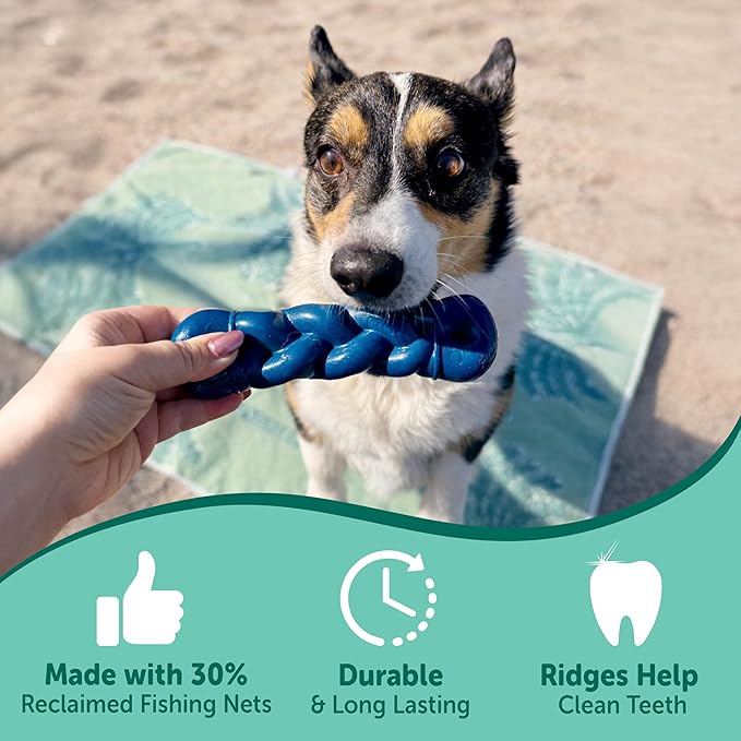 Nylabone Love Our Oceans Infinity Braid Bone Power Chew Toy for Dogs, Recycled & Sustainable Dog Chew Bones, Made in USA, Bully Stick Flavor, Medium Dog Toys - Up to 35 lbs, 1 Count