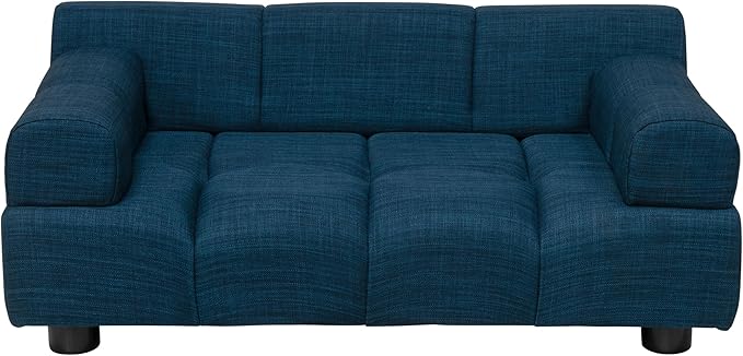 Paws & Purrs Puffer Pet Sofa Bed, Dog or Cat Couch with Tufted Cushion and Armrest, Stylish Indoor Pet Furniture, Dark Blue