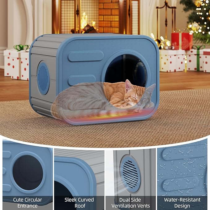 Feral Outdoor Cat House Weatherproof, Insualted Cat Houses for Outdoor Indoor Cats with Camera-Shaped Design, Sturdy Resin Outside Shelter for Cats