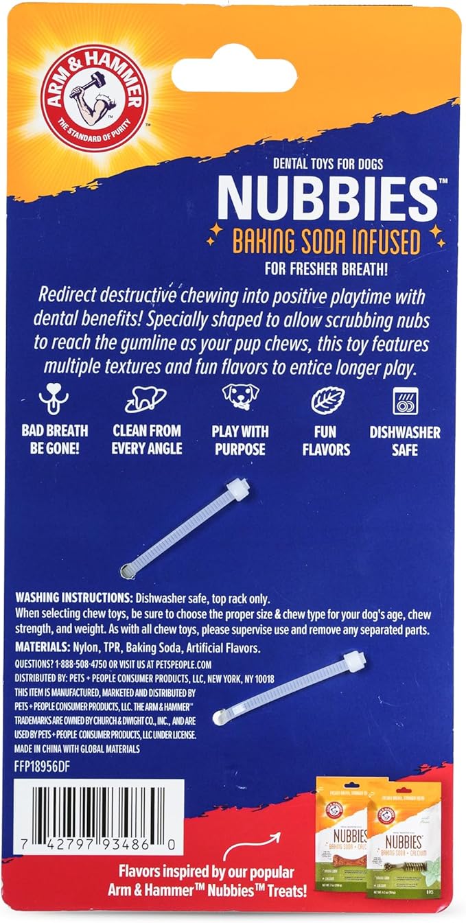 Arm & Hammer Nubbies Duality Bone Dog Dental Chew Toy, Green Apple Flavor, Baking Soda Infused, Nubby Grooves Reduce Plaque and Tartar, No Stuffing, for Moderate Chewers