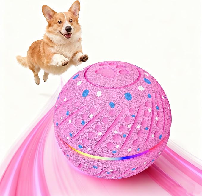 Interactive Dog Toys: Self Rolling & Bouncing Ball to Keep Them Busy, 3 Modes, Type-C Fast Charging, Durable E-TPU & IP54 Waterproof - Best for Small/Medium Breeds & Puppies (Pink)