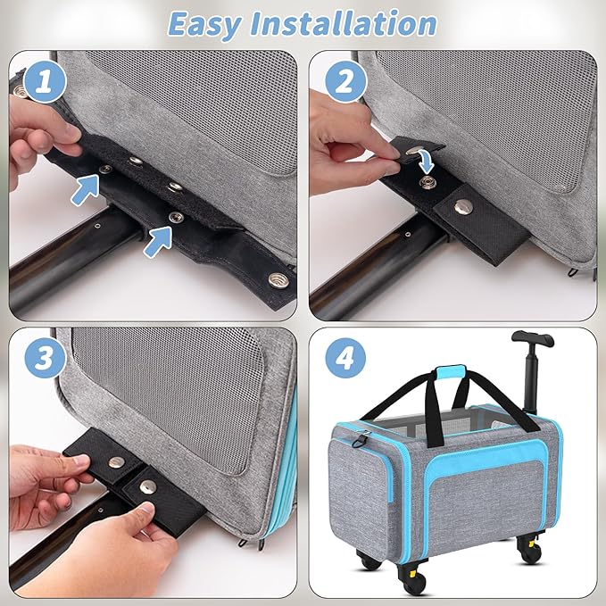Rolling Pet Carrier with Detachable Wheels - 18x11x11 TSA Airline Approved for Southwest Delta United American, Soft Sided Expandable Travel Bag for Small Dogs & Cats up to 15Lbs, Fits Under Seat