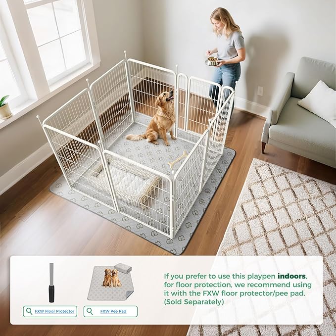 FXW Rollick Unleashed Dog Playpen for Indoor, Yard, RV Camping, 40 inch 8 Panels for Medium and Large Dogs, White│Patented