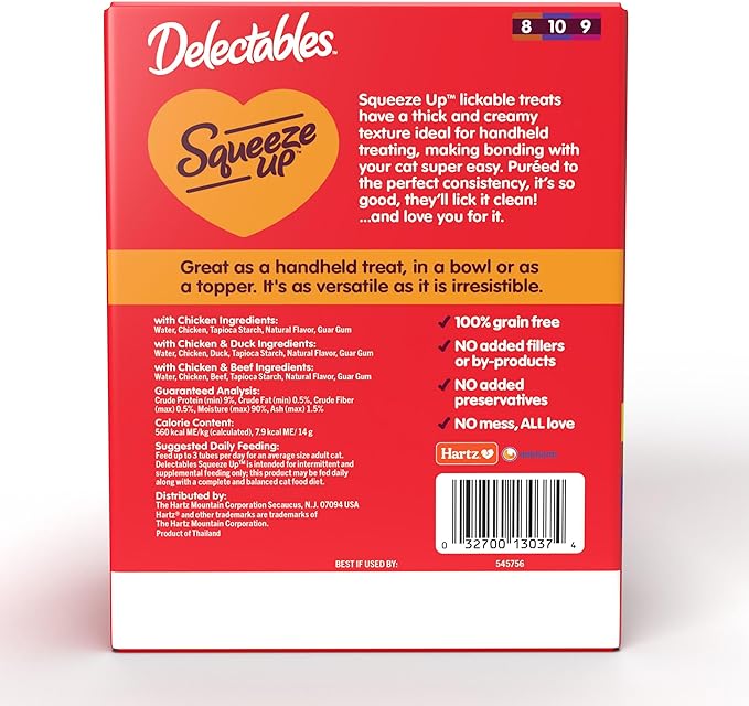 GYCO Delectables Squeeze up Non-Seafood Variety Pack Lickable Wet Cat Treats, 0.5oz Tube (54 Count). Made Without Any Fish Or Other Seafood Ingredients.
