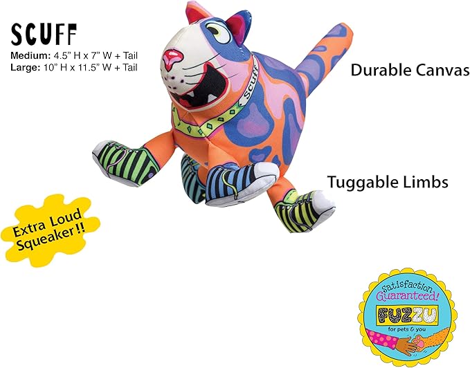 FUZZU that Sneacky Cat Scuff Dog Toy | Durable Squeaky Dog Toy | Rugged Dog Chew Toy | Medium