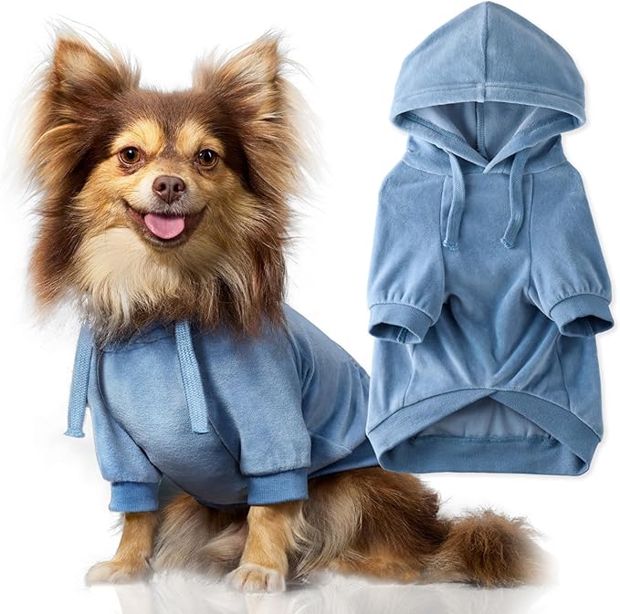 Pet Passion Cooper II Organic Cotton Velour Dog Hoodie Pet Coat for Small, Medium and Large Dogs, Faded Denim, Medium (20-45 lbs)