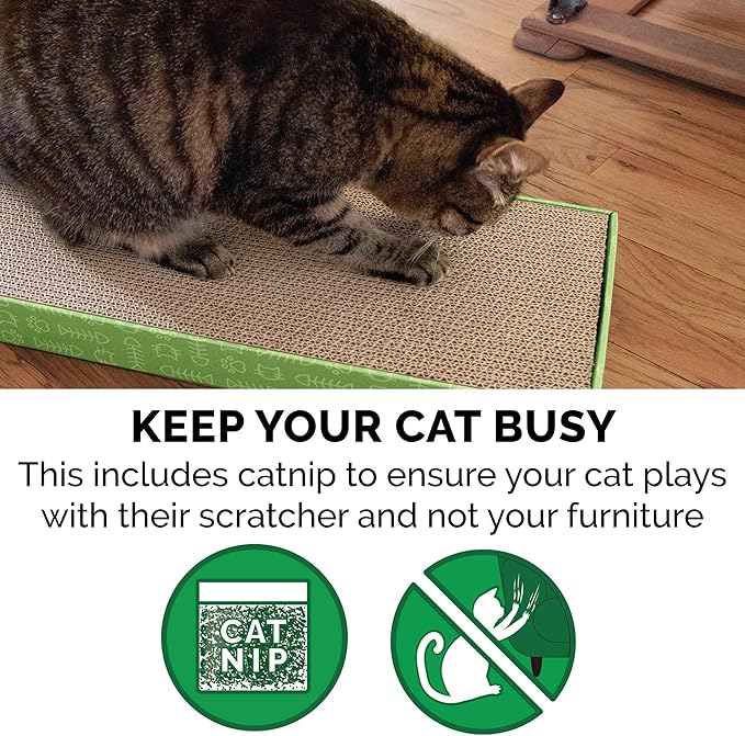 Furhaven Scratching Board w/ Catnip for Indoor Cats, Reversible - Classic Corrugated Cat Scratcher Pad - Green, Standard